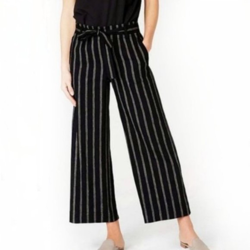 J. Jill Linen Stripe Wide Leg Paper Bag Pants SZ S
